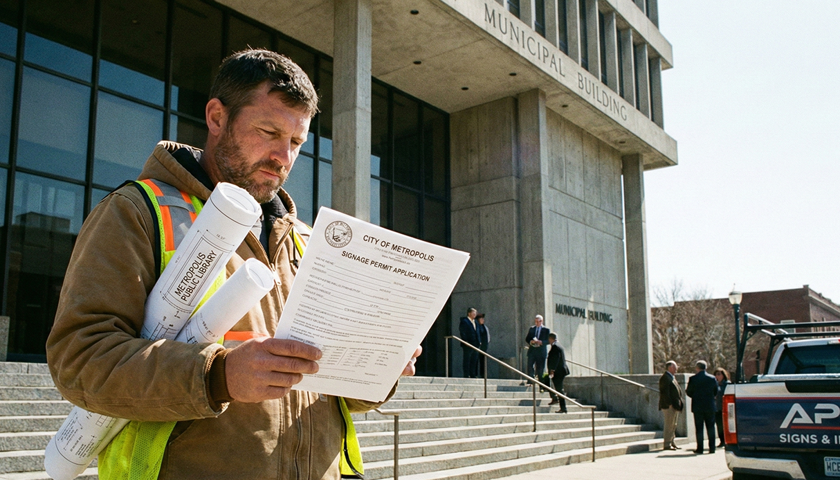 Municipal building signage permit requirements and regulations for business owners